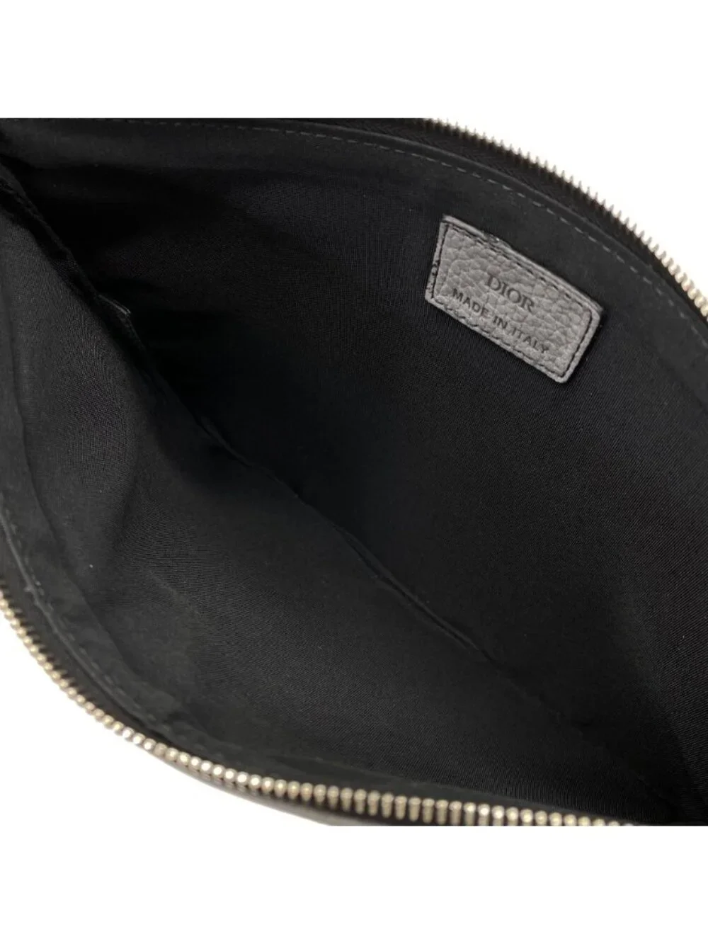 Dior Pouch Clutch Leather Gray Lightweight Capacity Crossbody